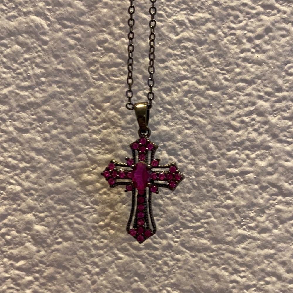 Elegant Pink Cross Pendant Necklace